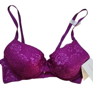 Isaac Mizrahi Vibrant Purple Lace Bra Women 36D Lightly Lined Convertible Straps